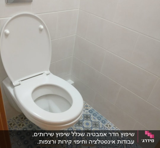 אסלה עם אריחים מעוצבים על הרצפה